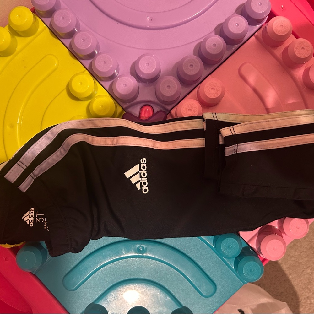 Adidas Kids Black Joggers with White Stripes